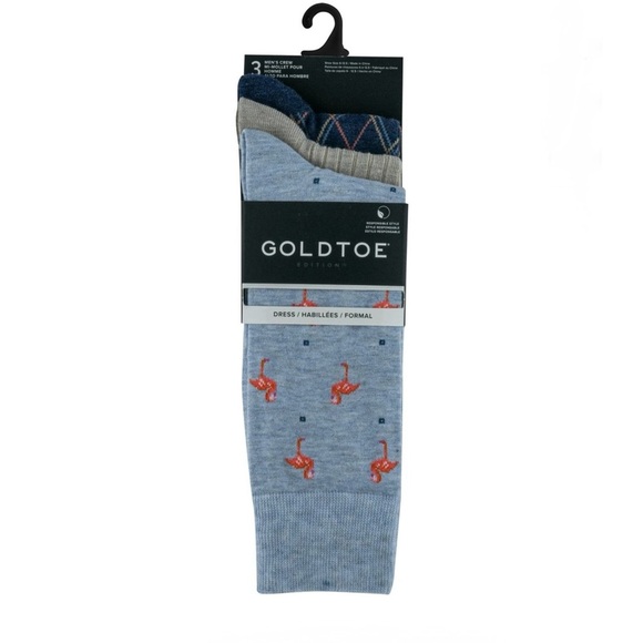 GoldToe Edition Mens Flamingos Crew Socks Assorted, 3 Pack - Picture 6 of 11